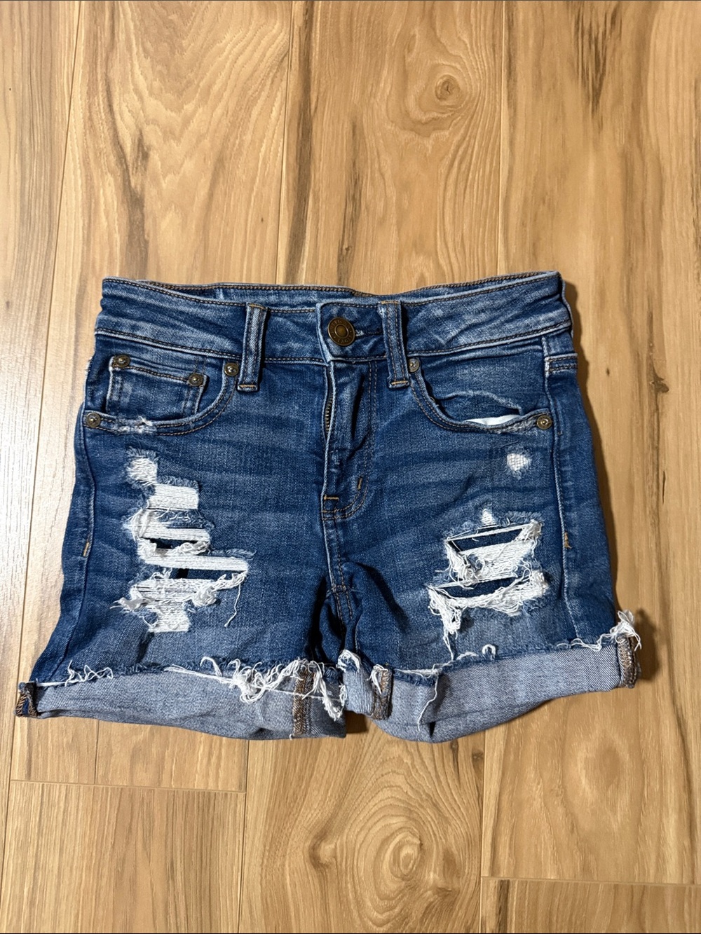 American Eagle Outfitters Distressed Dark Blue Denim Shorts